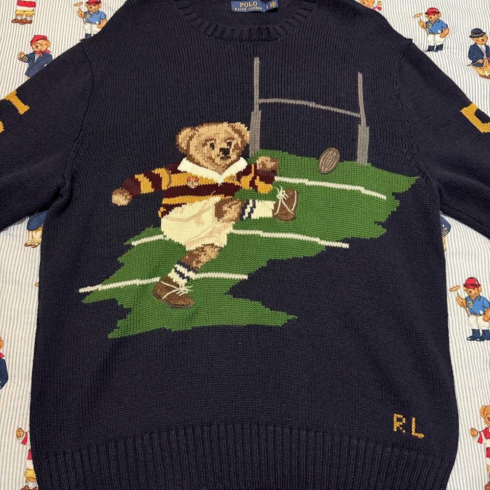 Polo by Ralph Lauren Navy Rugby Bear Crewneck Sweater - Picture 4 of 4